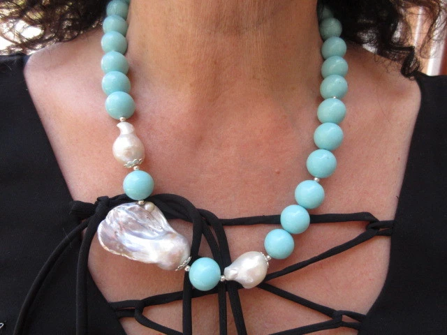collana argento 925 turchese perla barocca  - Immagine 1 di 1