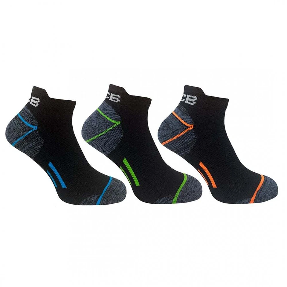 JCB Black/Neon Trainer Liners - 3 Pack (6-8.5 /9-12) Boot Work Trainer Socks