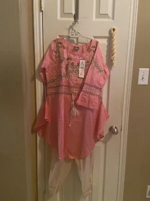 Ternos calças Kameez bordadas gramado/algodão para meninas paquistanesas indianas 3 peças - Imagem 1 de 4