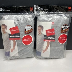 2 PK Hanes Boys Crew Neck T-Shirt Navy Gray M 10-12  Short Sleeve Imperfect - Picture 1 of 7
