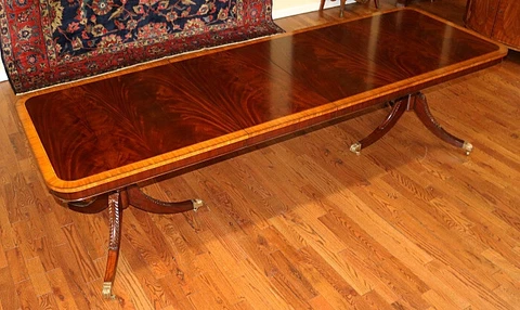 Gorgeous Regency Style Flame Mahogany Satinwood Banded 38" Narrow Dining Table Cover