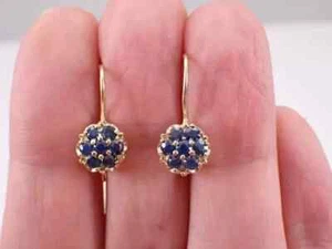 2 Ct Round Cut Simulated Blue Sapphire Drop Hoop Earrings 14K Yellow Gold Plated - Picture 1 of 8