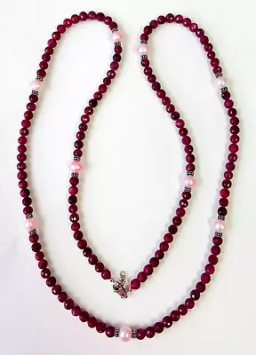 Collar HSN Otomano Plata Joyería Cuentas Corindón y Perla Cultivada 38" Foto 1 de 4