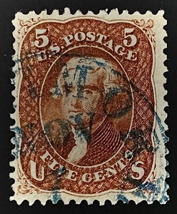 #75 Used, 1862 5¢ Jefferson Beautiful Chestnut Brown Shade w/Blue Baltimore CDS - Picture 1 of 2