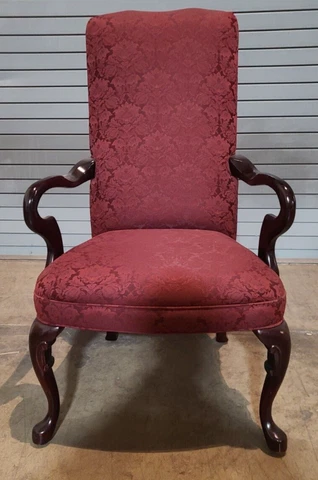 Crystal Furniture Mahogany Gooseneck Red Arm Chair made in Highpoint NC Cover
