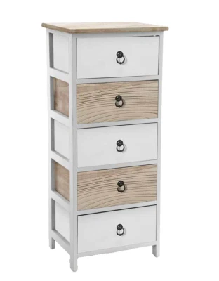 CASSETTIERA 5 CASSETTI COMODINO LEGNO MODERNO BIANCO ROVERE 90*40*29 CM - Immagine 1 di 4