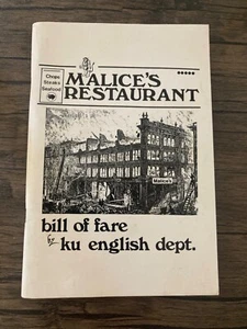 Malice's Restaurant Bill of Fare Cookbook By KU English Dept Kentucky University - Picture 1 of 10