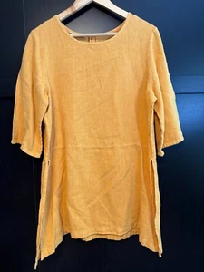 Bryn Walker Damen Leinen Tunika Bluse kleine 3/4 Ärmel gelb Lagenlook - Bild 1 von 11