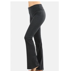 Low Rise Leggings Stretch Yoga Lounge Fold Over Pants Gym Workout Charcoal Gray - Picture 1 of 4