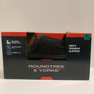 Roundtree & Yorke Mens Premium Slippers Memory Foam Black X-Large 13-14 Open Box - Picture 1 of 7