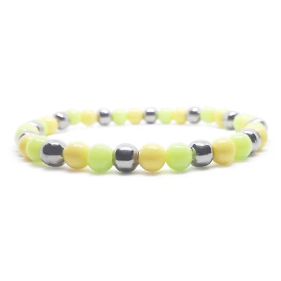 Bracciale Giallo Verde chiaro e Argento Perle 6mm Pietre dure Acciaio Uomo Donna - Immagine 1 di 2