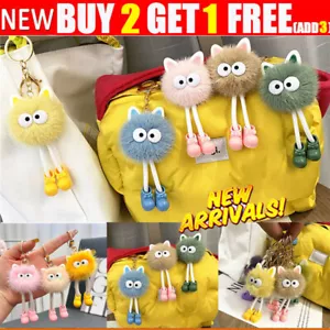 Creative Keychain Monster Pom Pom with Legs Fluffy Keyring Key Chain Bag Charm - Picture 1 of 17