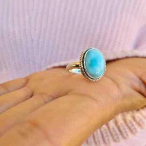 Larimar Silberring, Sterling Silber Larimar Ring, Handarbeit Damenring Modern - Bild 1 von 10