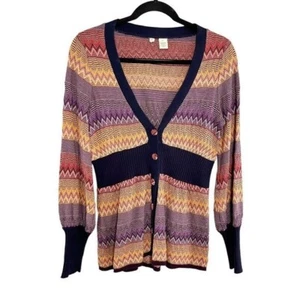 Moth - Anthropologie Striped Bubble Sleeve Button Front Cardigan Sweater Size XS - Picture 1 of 8
