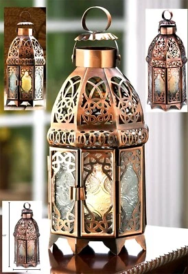 LÁMPARA VELA MARROQUÍ COBRE ** LINTERNA LED o VELA ** NUEVA EN CAJA Foto 1 de 4