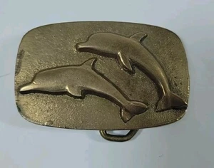 Vtg Dolphin Brass Metal Belt Buckle Well-Made Heavy - Picture 1 of 8