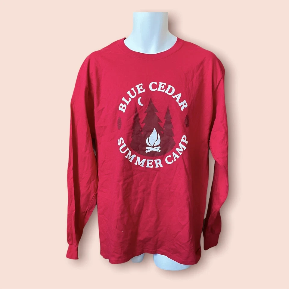 149X01 Hanes Gráfico Manga Larga Azul Cedro Campamento de Verano LG Rojo Foto 1 de 1