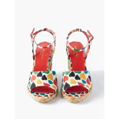 NIB Saint Laurent YSL Paloma 38 US 8 Multi Heart Print Espadrille Wedge Sandals - Image 1 of 4