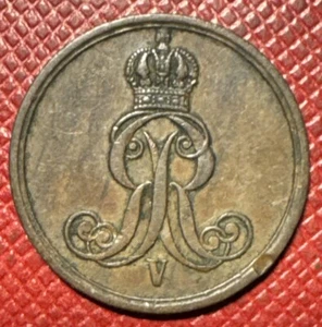 German States, Hannover 1861-B Copper 1 Pfennig. George V. Nice Color. KM# 233 - Picture 1 of 2