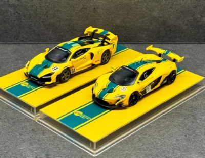 CM 1:64 HELI Set Amarillo Mclaren P1 Senna GTR Modelo Deportivo Diecast Metal Car Foto 1 de 4