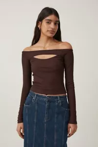 Cotton:On Women's Romy Cut Out Long Sleeve Top Dark Oak Brown Size M NEW - Picture 1 of 7