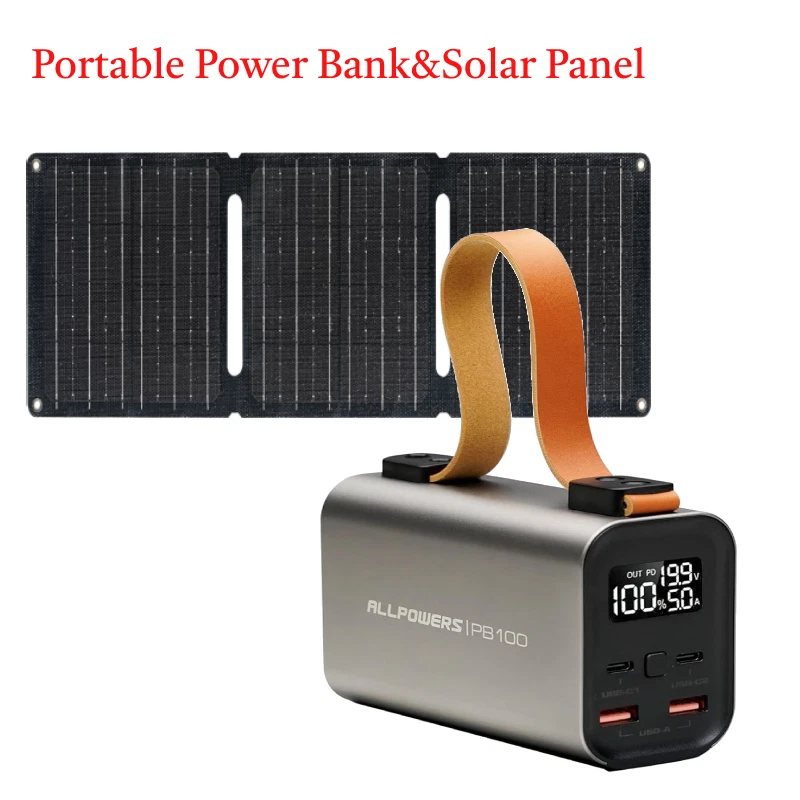 Banco de alimentación portátil ALLPOWERS 100W puertos USB 21W panel solar opcional exterior Foto 1 de 4