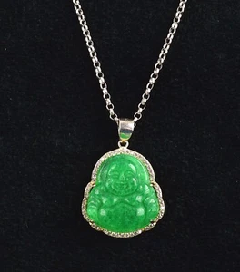 *Kaiserliche Jade & Diamant 925 Sterling Silber Buddah Halskette Anhänger - Bild 1 von 7