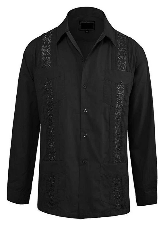 Hombres Guayabera Original Cubano Manga Larga Vestido Camisa, Boda Cigar Bartender Foto 1 de 1