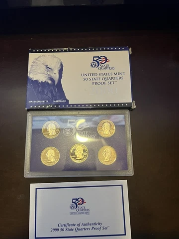 2000 UNITED STATES MINT - 50 STATE QUARTERS - PROOF SET - w/ Box & COA - 5 Year Cover