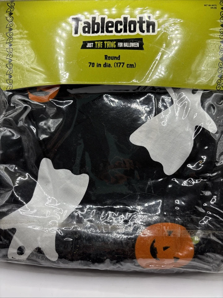 Vintage 2004 Target Tablecloth Halloween  Ghost And Pumpkins  Round 60 DIA” NEW - Image 1 of 4