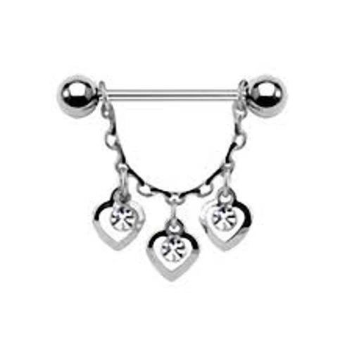 Piercing Capezzolo 1,6mm Argento Cuore Catena Mobile Zirconia - Immagine 1 di 1