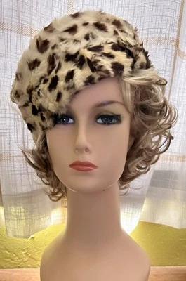Vintage 1940’s Faux Leopard Print Ladies Beret Style Hat Cloche - Image 1 of 4