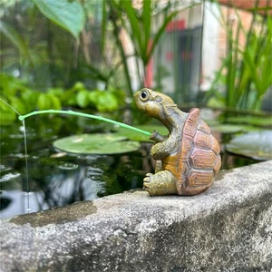 Resin Fishing Turtles Figurines Garden Tortoise Decors Turtles Statue Sculptures - Picture 1 of 8