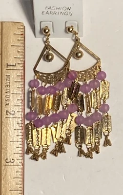 Moda Punk Hojas de Afeitar Cuentas de Vidrio Rosa Araña Oro Pendientes Poste Perforados Foto 1 de 4