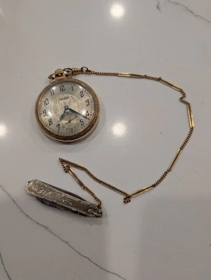 1929 Elgin 10K Gold Filled 7 Ruby Jewel Pocket Watch with 14k Pocket Knife - Image 1 of 4