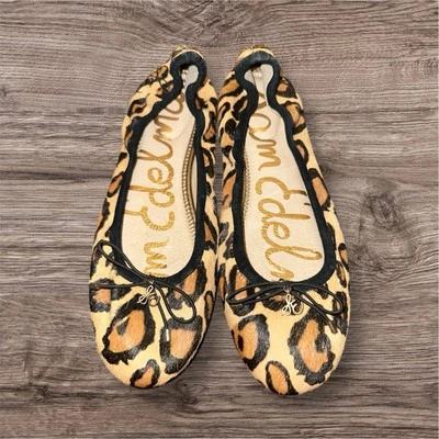 Zapatos planos de ballet Sam Edelman para mujer Felicia pelo de vaca estampado animal talla 7,5 Foto 1 de 4
