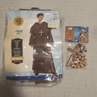 Adult Friar Monk Costume Robe Capelet Belt Wig Standard One Size Halloween - Image 1 of 4