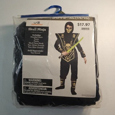 Disfraz Halloween Niño Talla XL (14-16) Calavera Ninja Negro con Dorado Juego de 6 Piezas Foto 1 de 4