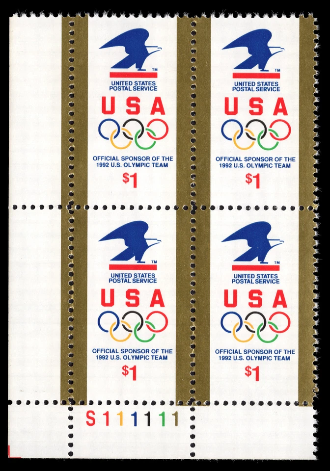 US Scott # 2539, 1992 Olympics, Plate Block of (4) 1 Dollar Stamps, MNH - Image 1 of 1