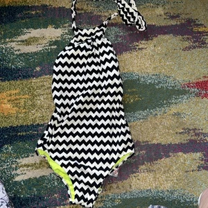 Neu ohne Etikett Seafolly Damen schwarz & weiß Chevron Neckholder Einteiler Badeanzug Gr. 12 - Bild 1 von 7