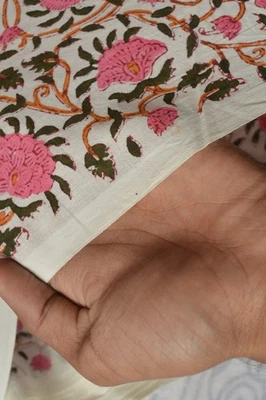 Hand Block Floral Print 100%Cotton 3 Yard Fabric NO TARRIF CHARGES 100%✅ZK_163 - Image 1 of 4