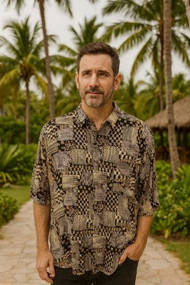 Vintage Countess Mara Rayon Shirt L 90s Abstract Geometric Hawaiian Shirt Resort - Image 1 of 4