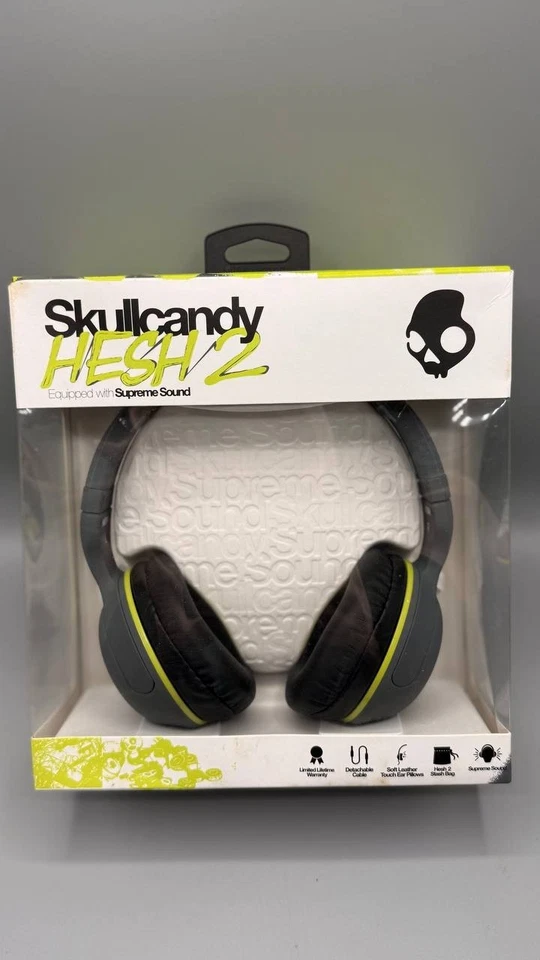 Skullcandy Hesh 2 Wireless Headphones Black/Lime – Bluetooth & 3.5mm AUX - Image 1 of 4