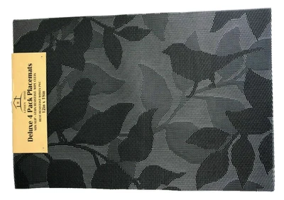 Birds Black Woven Placemats Set of 4 PVC Embossed Easy Wipe Clean Vinyl 12x18" - Image 1 of 4