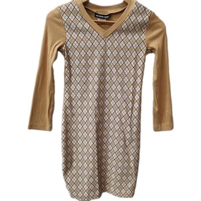 Un Deux Trois Girls Dress Sz 12 Beige Argyle  Long Sleeve V-Neck Fall Vtg Y2K  - Image 1 of 4