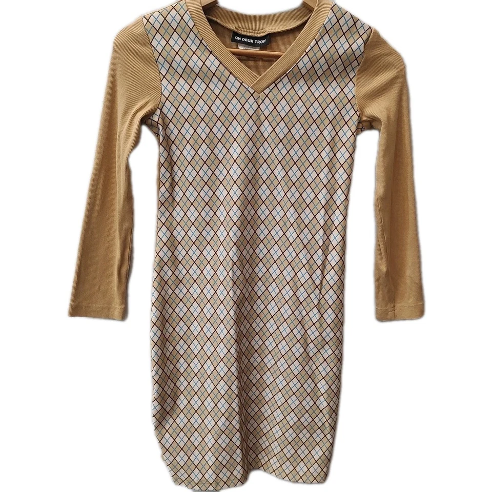 Vestido Un Deux Trois Niñas Talla 12 Beige Argyle Manga Larga Cuello en V Otoño De Colección Y2K  Foto 1 de 4