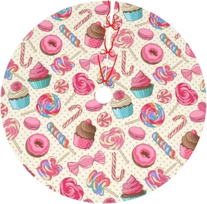 Colorful Lollipop Candy Macaroon Cupcake Donut Tree Skirt 36" for Merry Xmas Hal - Picture 1 of 7