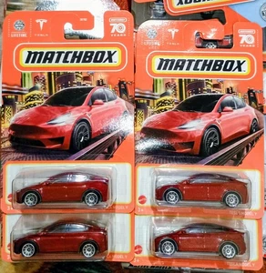 New 2022 Matchbox Tesla Model Y Metalflake X 4 Red  - Picture 1 of 1