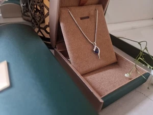 Artistic Swirl Pendant Sapphire Elegant Deep Blue Gem Necklace White Gold Finish - Picture 1 of 8