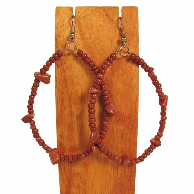 Pendiente aro astillado piedra cuentas semilla ovaladas color liso hecho a mano de 2" ¡6 COLORES! Foto 1 de 4